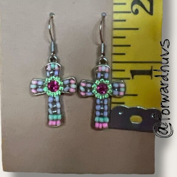 Bundle Sale 3 for $15 | Handcrafted Pastel Multi-Color Cross Earrings - Picture 6 of 7